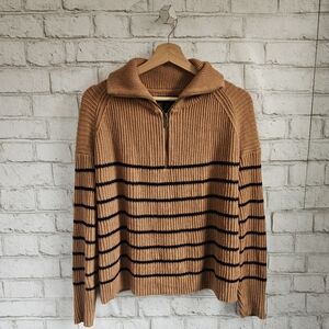 RACHEL ZOE Striped Quarter Zip Pullover, XS